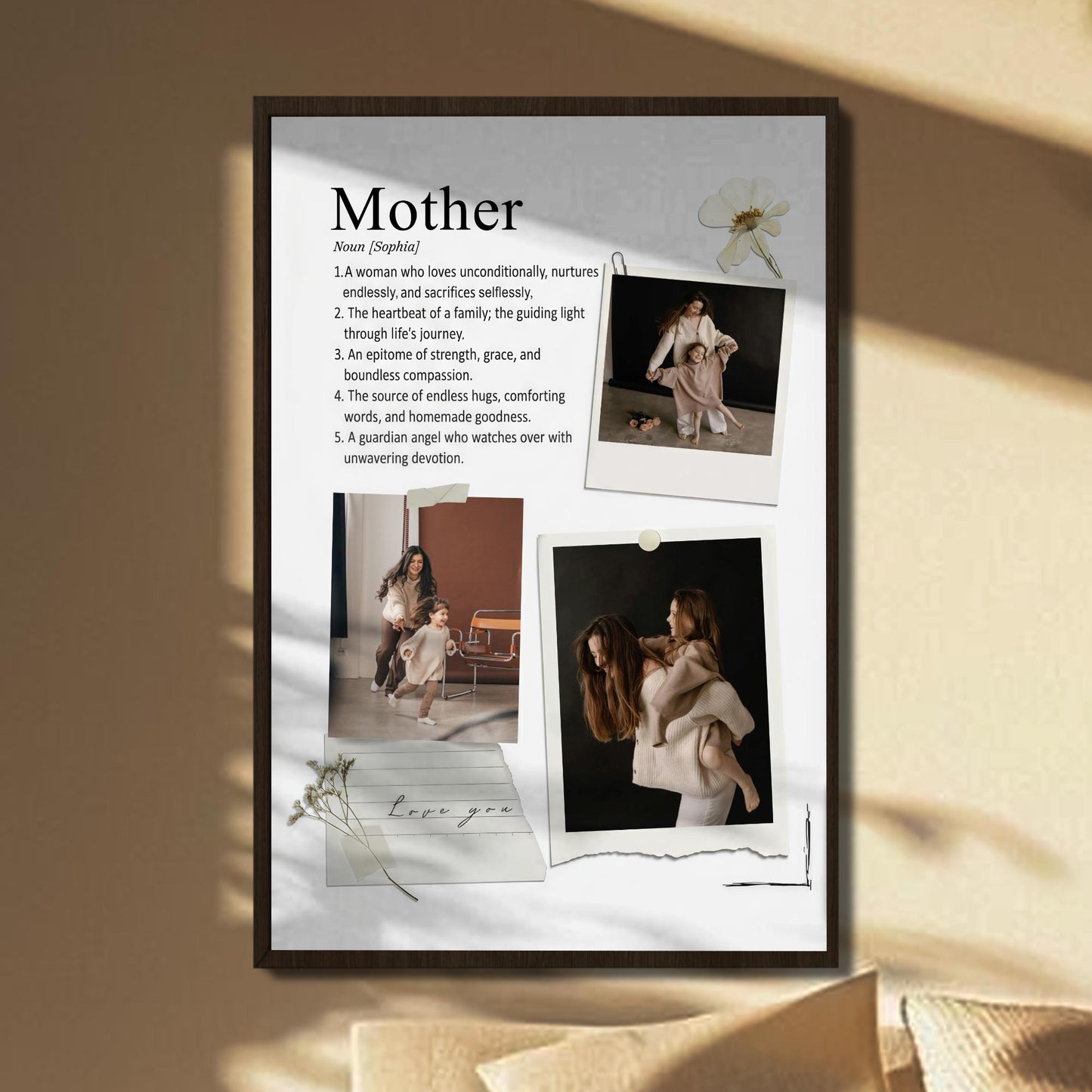 Mother Definition Personalized Photo Collage With Flower And Polaroid Frames - Personalized Custom Vertical Poster - MOM171_VPOS