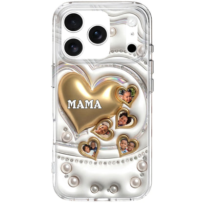 Mama Gold Hearts And Pearls With Custom Photos - Personalized Clear Phone Case - MOM176_PHC