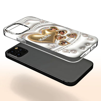 Mama Gold Hearts And Pearls With Custom Photos - Personalized Clear Phone Case - MOM176_PHC