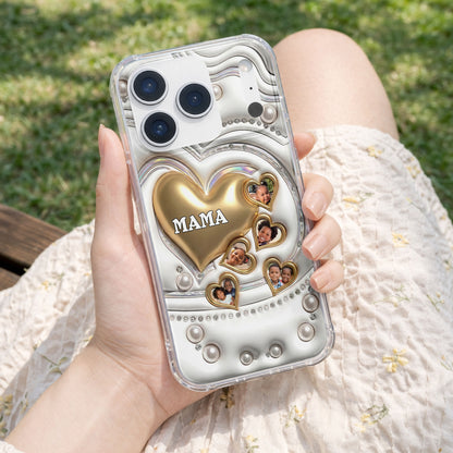 Mama Gold Hearts And Pearls With Custom Photos - Personalized Clear Phone Case - MOM176_PHC