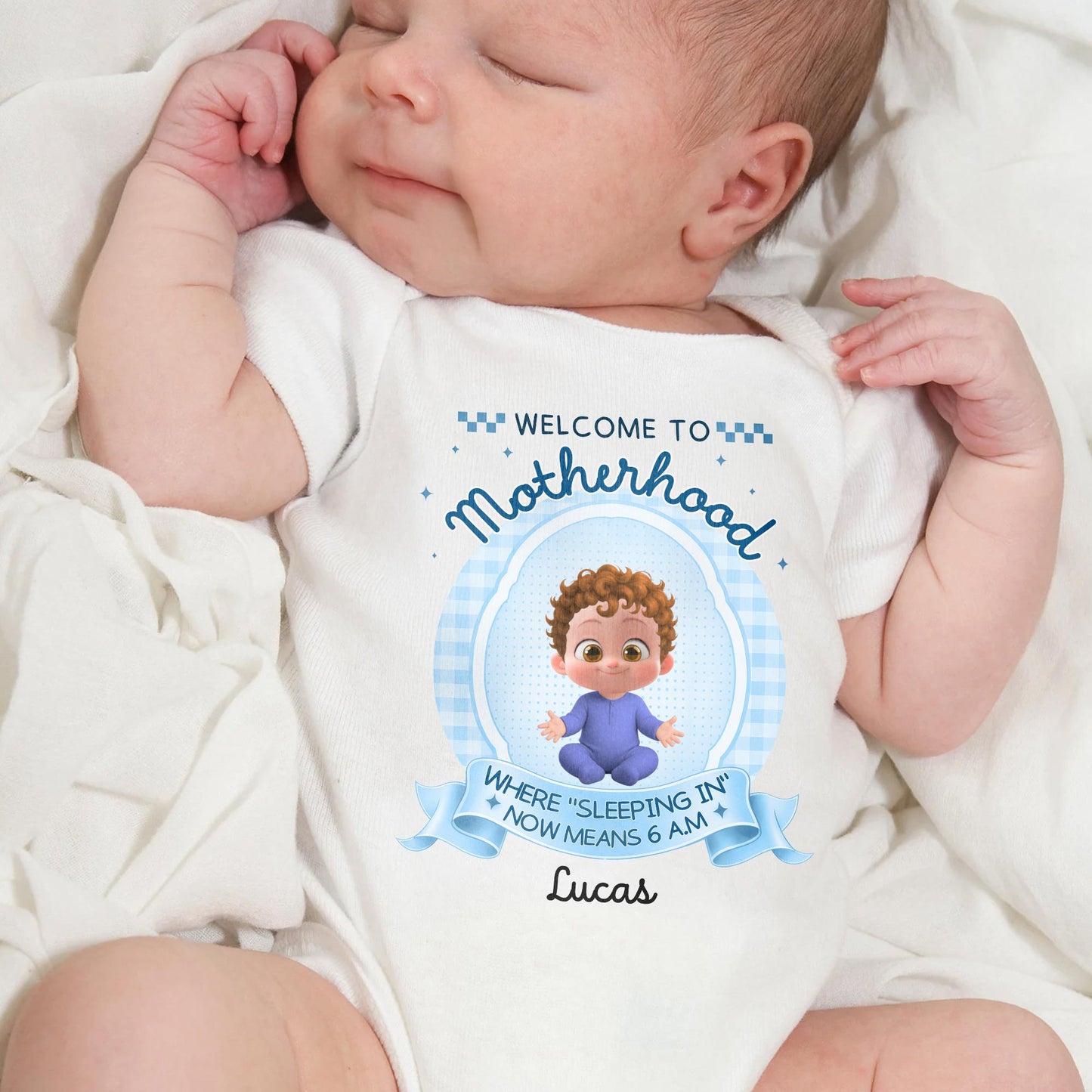 Welcome To Motherhood Sleeping In Now Means 6 AM Cute Baby Girl - Personalized Custom Baby Onesie - MOM188_ONES