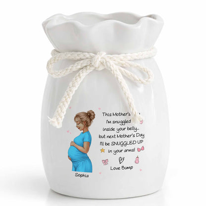 Snuggled Up Inside Your Belly Pregnant Woman Ribbon Flower Vase - Personalized Ribbon Tie Flower Vase - MOM259_RICVA