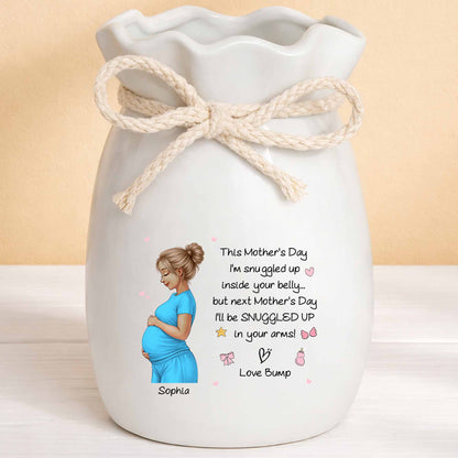Snuggled Up Inside Your Belly Pregnant Woman Ribbon Flower Vase - Personalized Ribbon Tie Flower Vase - MOM259_RICVA