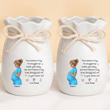 Snuggled Up Inside Your Belly Pregnant Woman Ribbon Flower Vase - Personalized Ribbon Tie Flower Vase - MOM259_RICVA