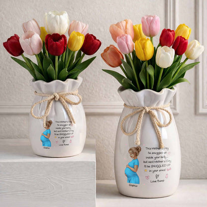 Snuggled Up Inside Your Belly Pregnant Woman Ribbon Flower Vase - Personalized Ribbon Tie Flower Vase - MOM259_RICVA