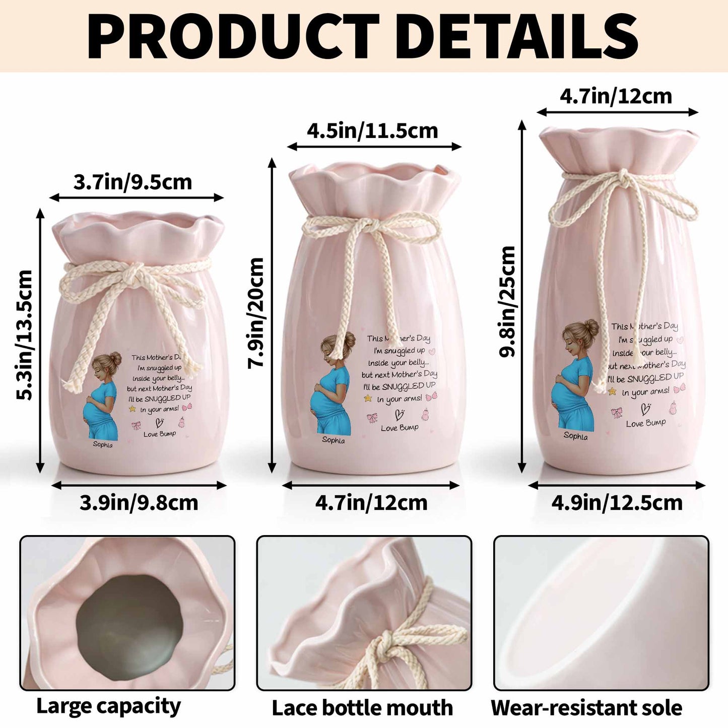Snuggled Up Inside Your Belly Pregnant Woman Ribbon Flower Vase - Personalized Ribbon Tie Flower Vase - MOM259_RICVA