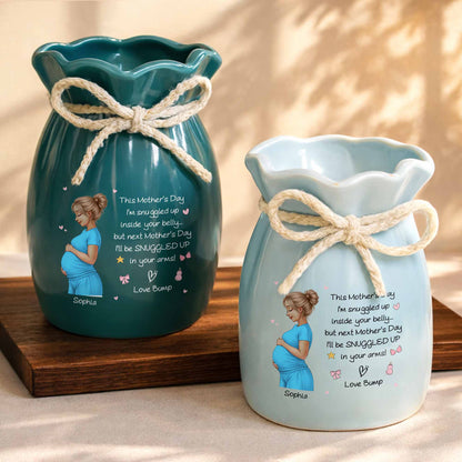 Snuggled Up Inside Your Belly Pregnant Woman Ribbon Flower Vase - Personalized Ribbon Tie Flower Vase - MOM259_RICVA