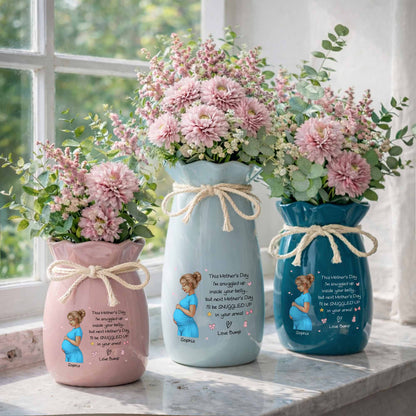 Snuggled Up Inside Your Belly Pregnant Woman Ribbon Flower Vase - Personalized Ribbon Tie Flower Vase - MOM259_RICVA