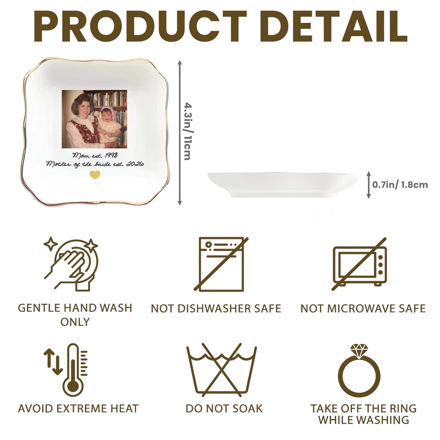 Mom Mother Of The Bride Photo Upload Heart - Personalized Lace Square Jewelry Dish - MOM275_LCRF