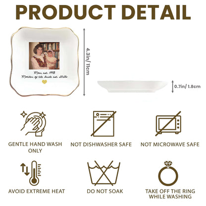 Mom Mother Of The Bride Photo Upload Heart - Personalized Lace Square Jewelry Dish - MOM275_LCRF