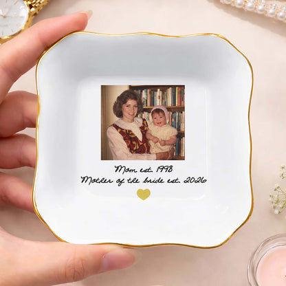 Mom Mother Of The Bride Photo Upload Heart - Personalized Lace Square Jewelry Dish - MOM275_LCRF