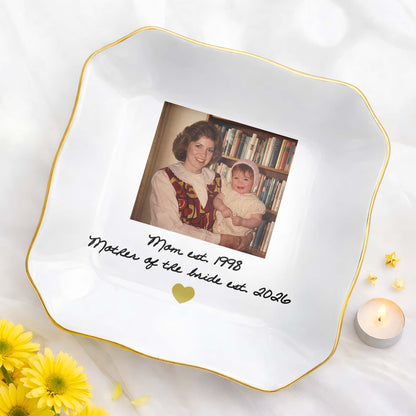 Mom Mother Of The Bride Photo Upload Heart - Personalized Lace Square Jewelry Dish - MOM275_LCRF