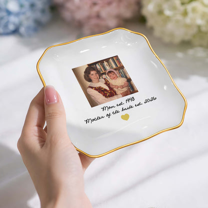 Mom Mother Of The Bride Photo Upload Heart - Personalized Lace Square Jewelry Dish - MOM275_LCRF