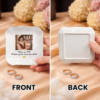 Mom Mother Of The Bride Photo Upload Heart - Personalized Lace Square Jewelry Dish - MOM275_LCRF