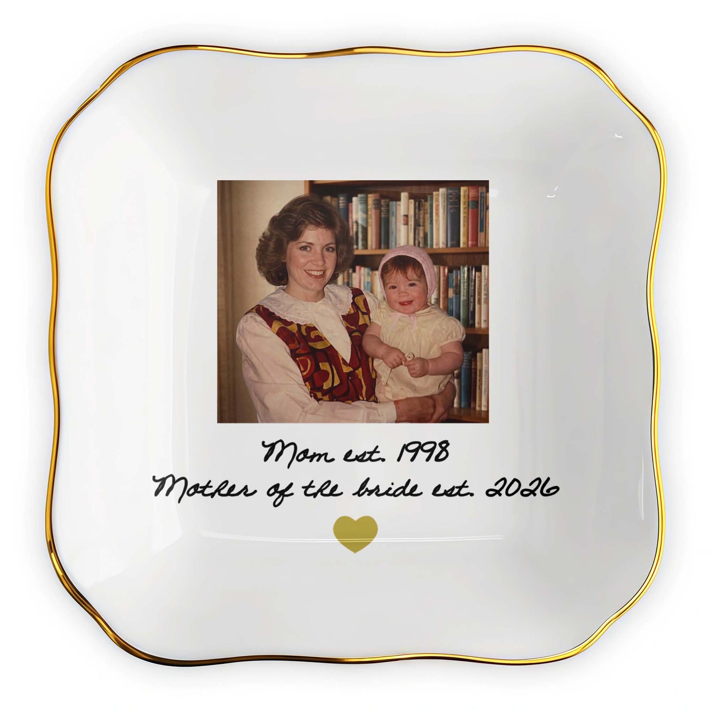 Mom Mother Of The Bride Photo Upload Heart - Personalized Lace Square Jewelry Dish - MOM275_LCRF