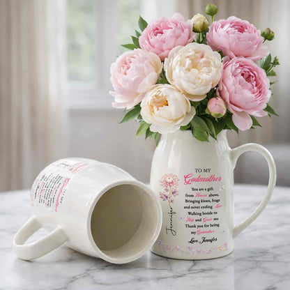 To My Godmother You Are A Gift Heaven Above Birth Month Flowers - Personalized Ceramic Flower Vase - MOM276_CEV