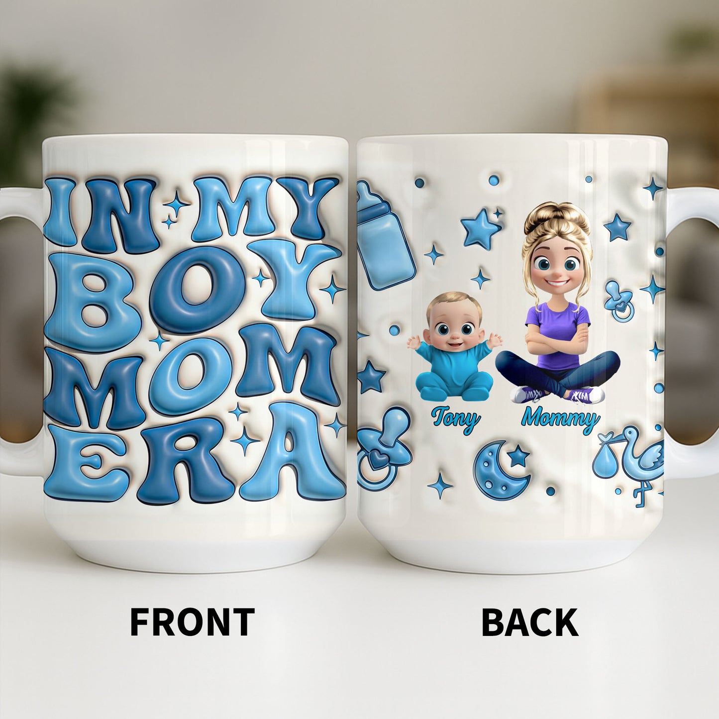 In My Boy Mom Era With Baby And Mother Figures - Personalized Custom Coffee Mug - MOM287_MG