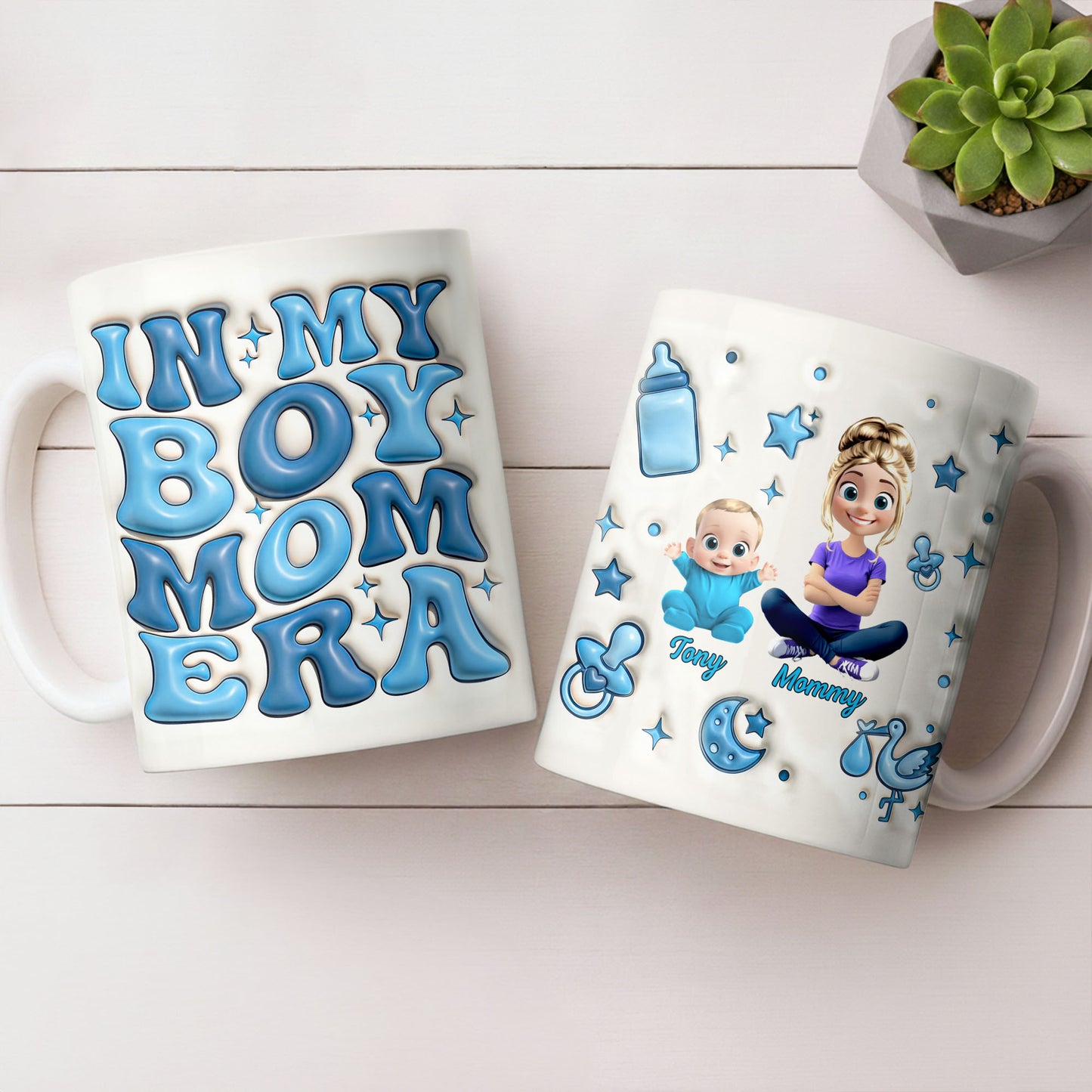 In My Boy Mom Era With Baby And Mother Figures - Personalized Custom Coffee Mug - MOM287_MG