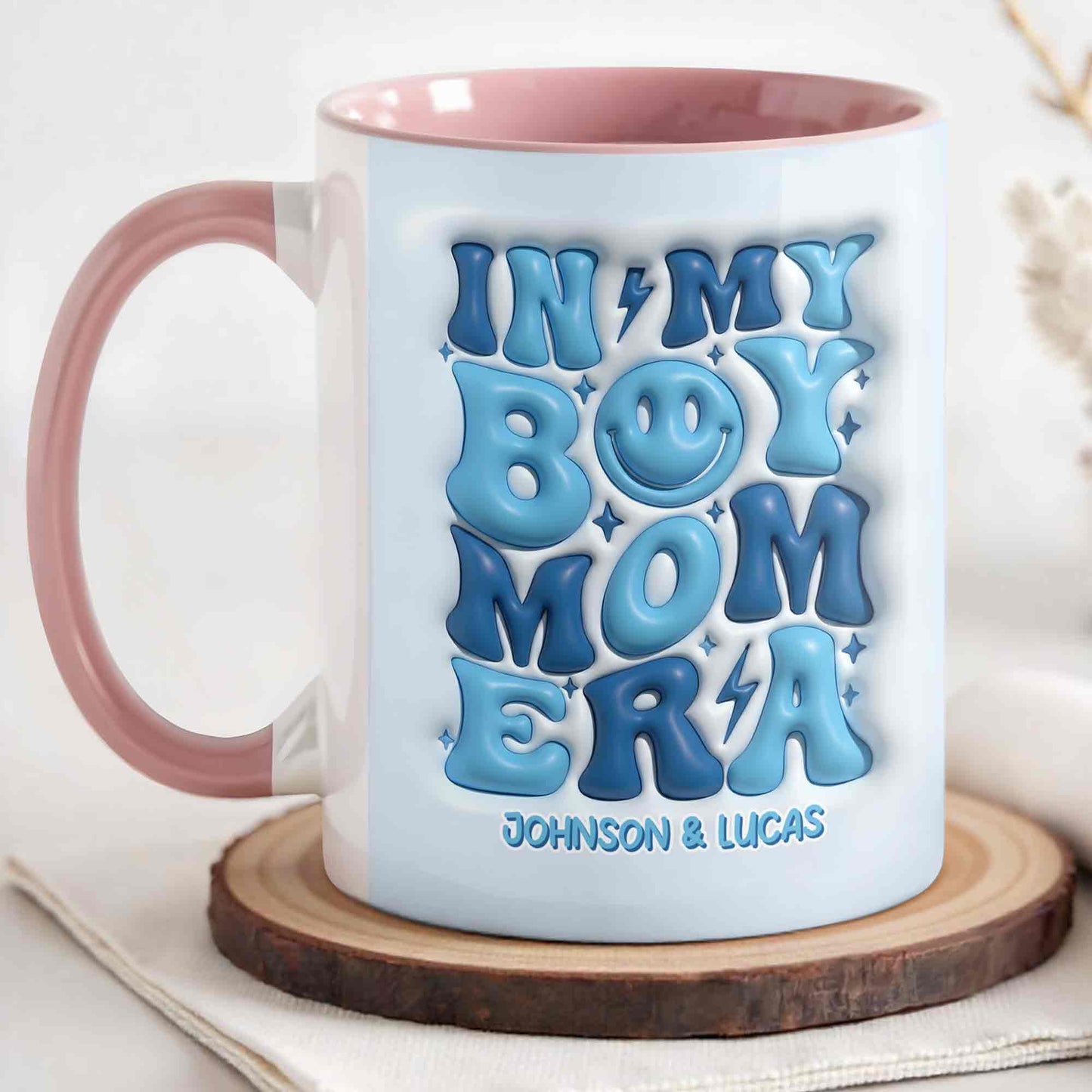 In My Boy Mom Era With 3D Inflated Smiley Face And Stars - Personalized Custom Accent Mug - MOM293_AMUG