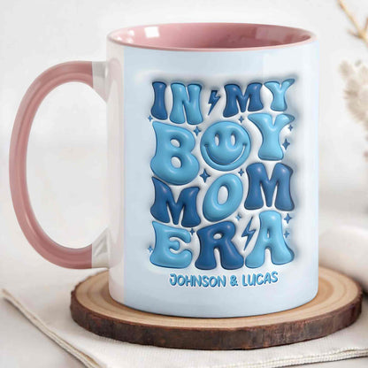 In My Boy Mom Era With 3D Inflated Smiley Face And Stars - Personalized Custom Accent Mug - MOM293_AMUG