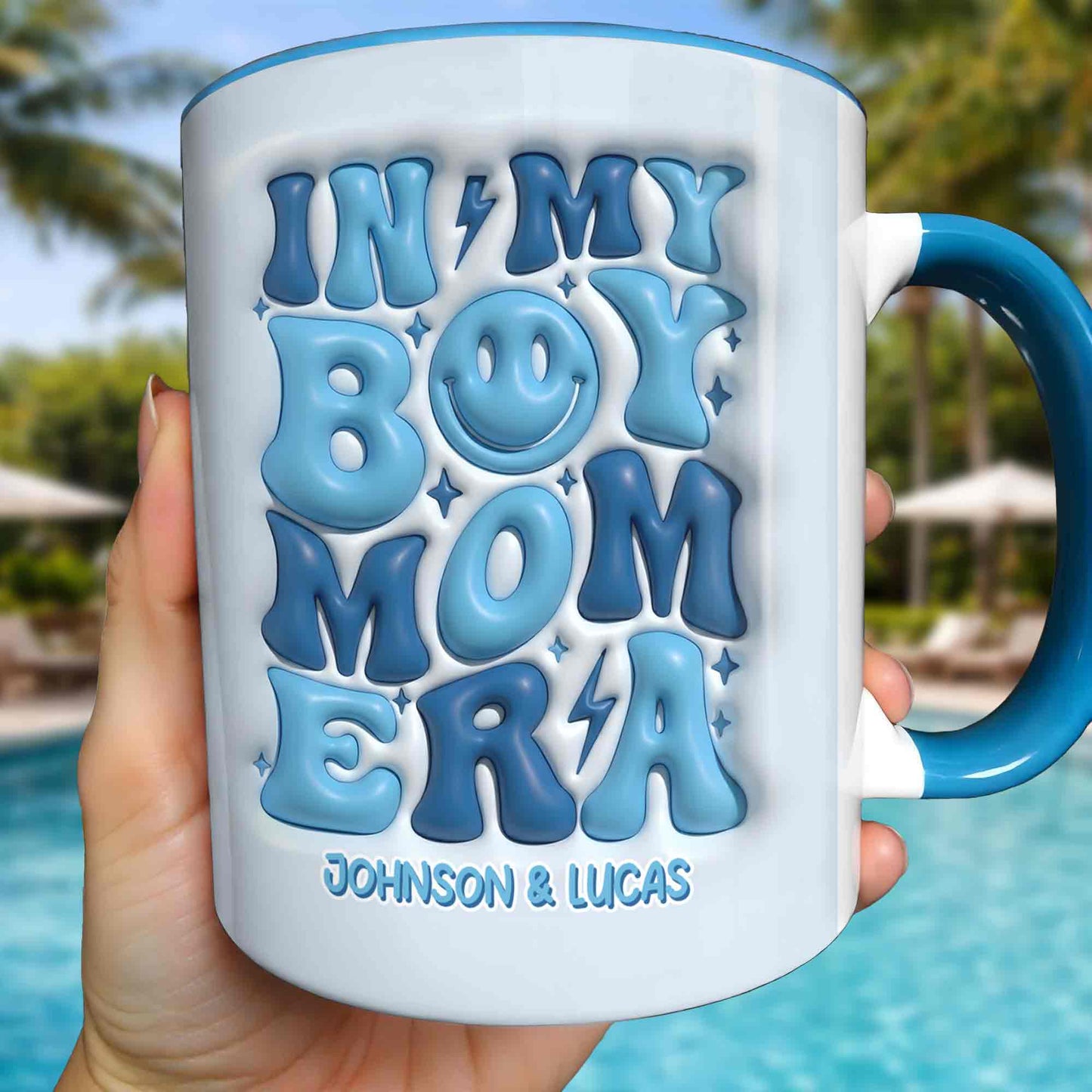 In My Boy Mom Era With 3D Inflated Smiley Face And Stars - Personalized Custom Accent Mug - MOM293_AMUG