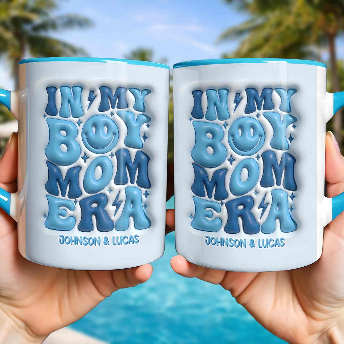 In My Boy Mom Era With 3D Inflated Smiley Face And Stars - Personalized Custom Accent Mug - MOM293_AMUG