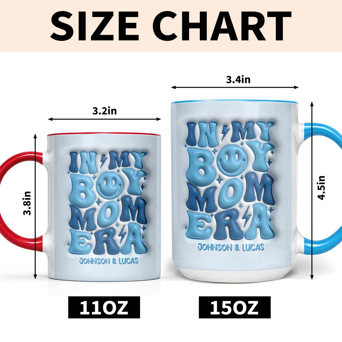 In My Boy Mom Era With 3D Inflated Smiley Face And Stars - Personalized Custom Accent Mug - MOM293_AMUG