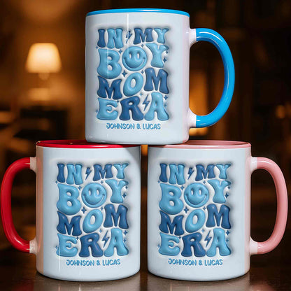 In My Boy Mom Era With 3D Inflated Smiley Face And Stars - Personalized Custom Accent Mug - MOM293_AMUG