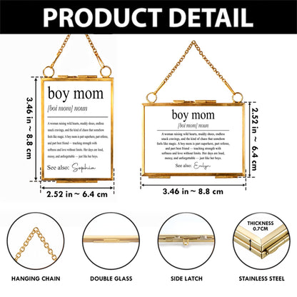 Boy Mom Definition A Woman Raising Wild Hearts Gold Frame - Personalized Metal Frame Ornament - MOM295_GOFRO
