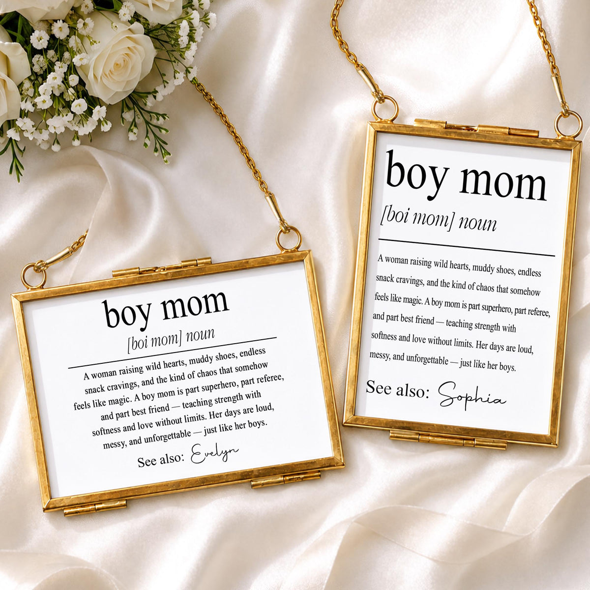 Boy Mom Definition A Woman Raising Wild Hearts Gold Frame - Personalized Metal Frame Ornament - MOM295_GOFRO