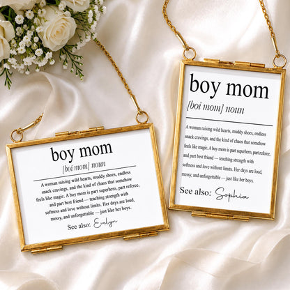 Boy Mom Definition A Woman Raising Wild Hearts Gold Frame - Personalized Metal Frame Ornament - MOM295_GOFRO