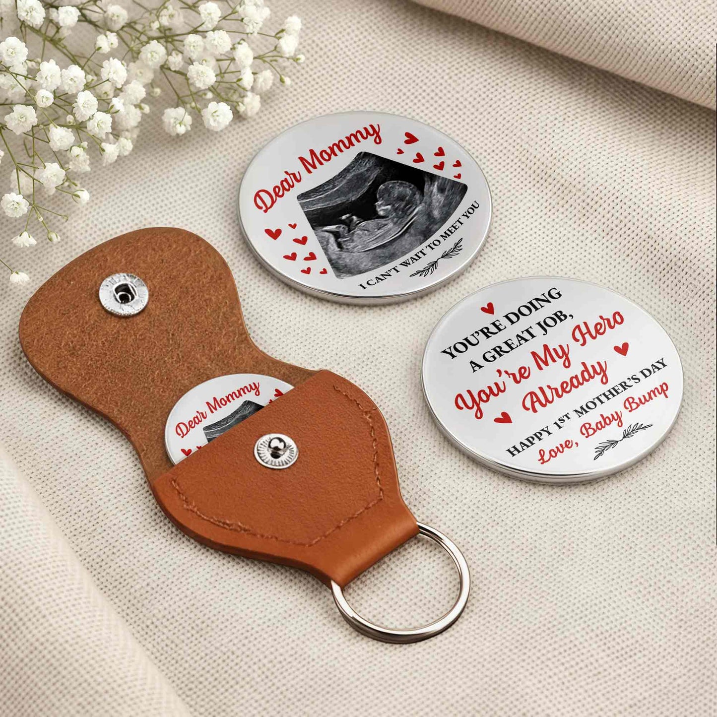 Dear Mommy I Can't Wait To Meet You Ultrasound Photo And Hearts - Personalized Custom Pocket Hug - MOM301_HTOK