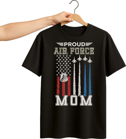 Proud Air Force Mom American Flag Jets Dog Tag Design - Personalized Custom Unisex T-shirt, Hoodie - MOM304_BBAS