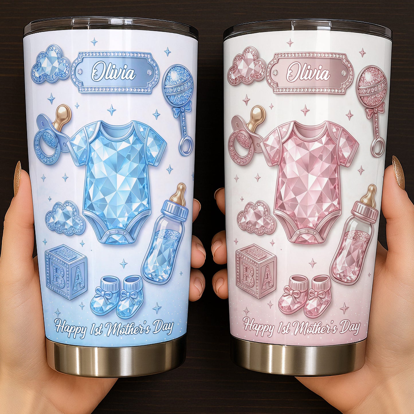 Happy 1st Mother's Day Pink Baby Clothes And Accessories - Personalized Custom Stainless Steel Tumbler 20oz 30oz - MOM306_TB