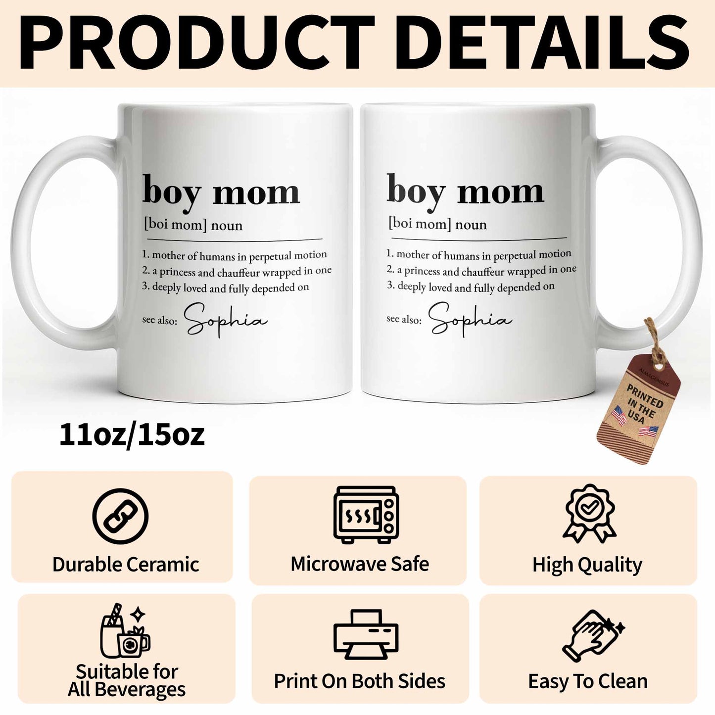 Boy Mom Dictionary Definition Typography Design - Personalized Custom Coffee Mug - MOM334_MG