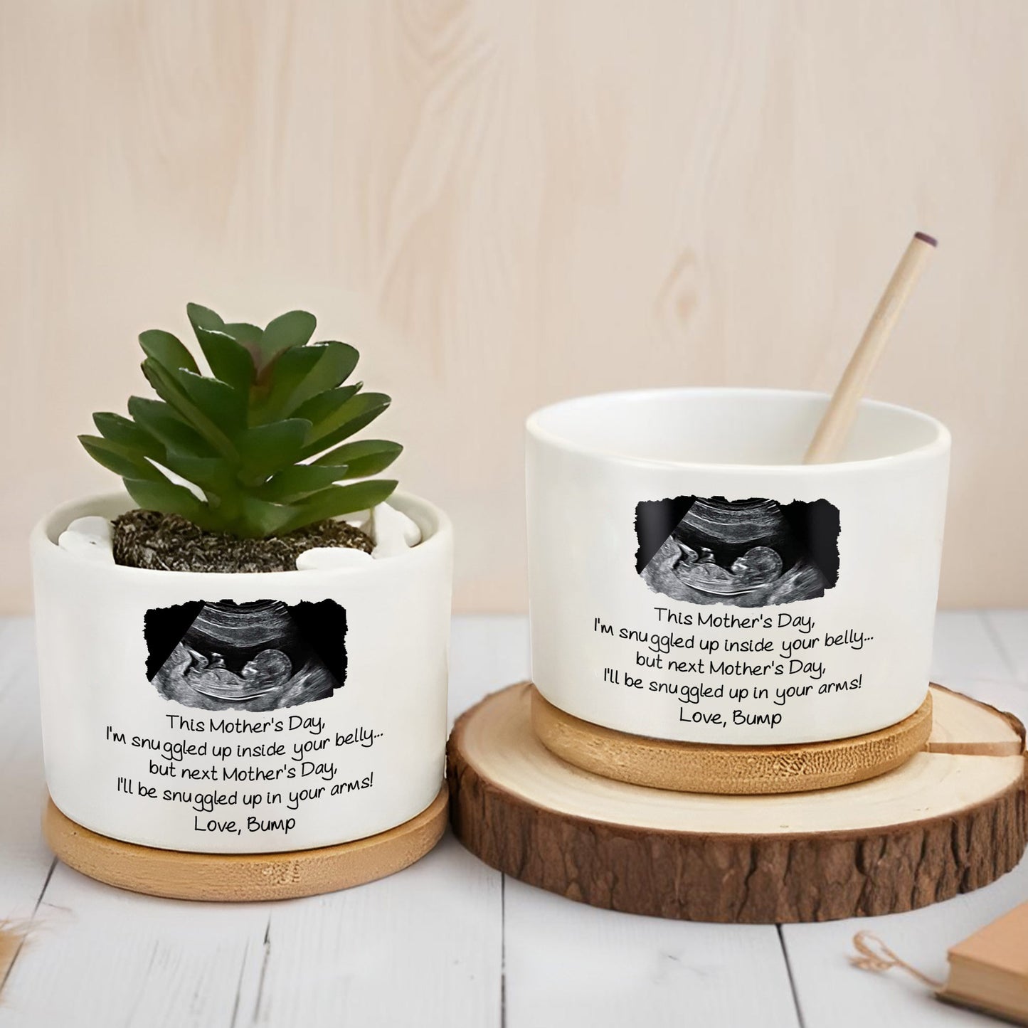 This Mother's Day I'm Snuggled Up Ultrasound Photo Ceramic Pot - Personalized Ceramic Plant Pot - MOM375_CEP