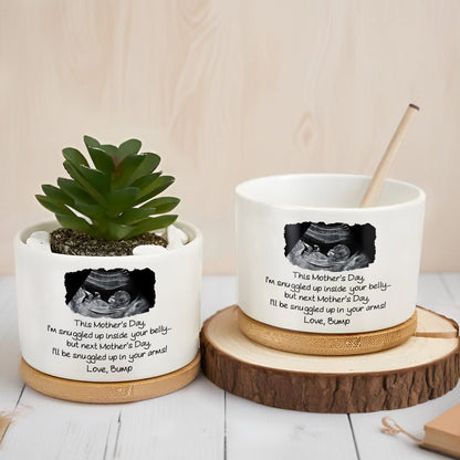 This Mother's Day I'm Snuggled Up Ultrasound Photo Ceramic Pot - Personalized Ceramic Plant Pot - MOM375_CEP
