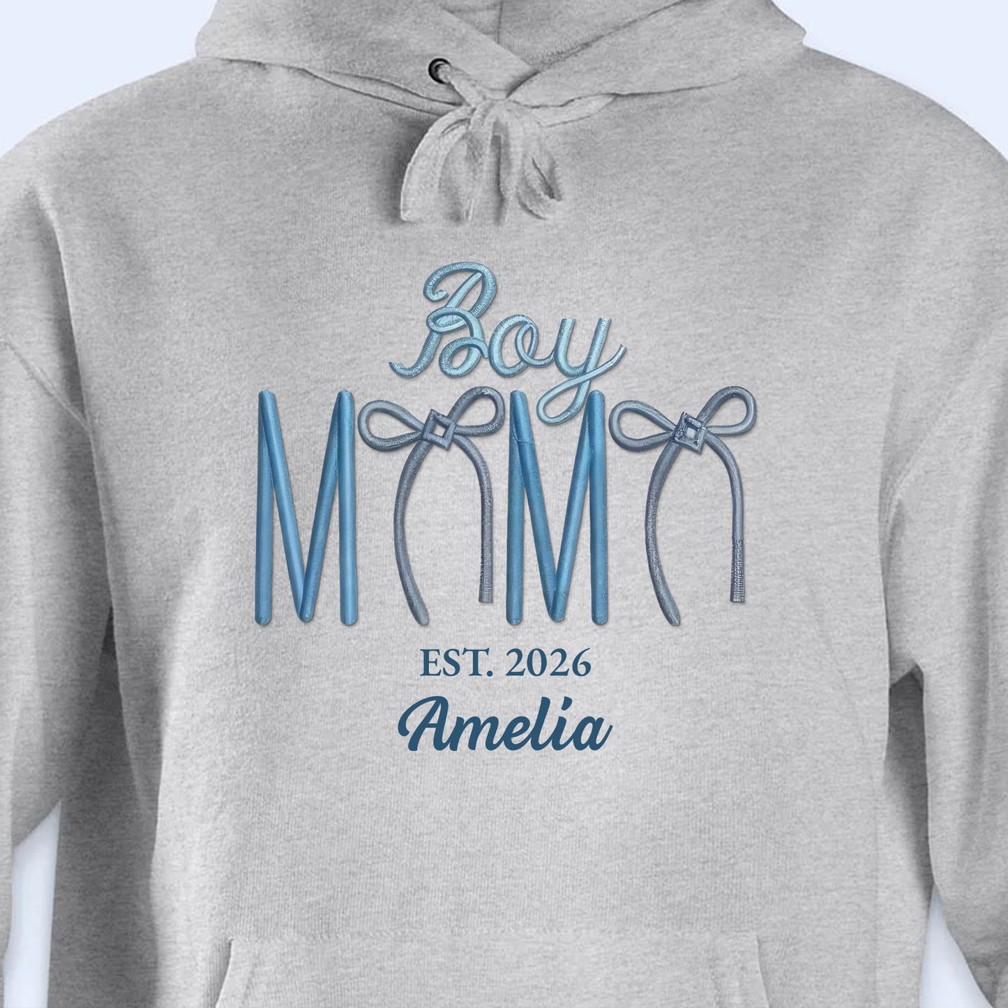 Boy Mama Est With 3D Embroidery And Blue Bows - Personalized Custom Unisex T-shirt, Hoodie - MOM389_WBAS