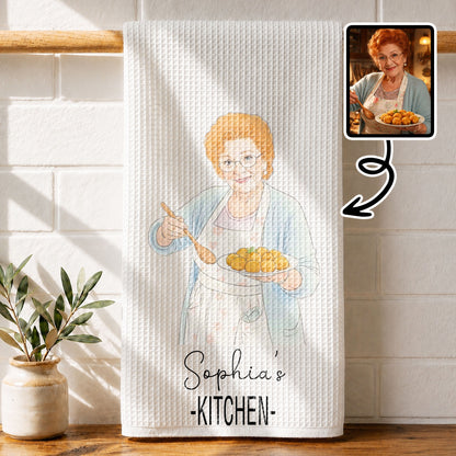 My Kitchen Custom Woman Character With Food And Wooden Spoon - Personalized Kitchen Towel - MOM429_TOWL