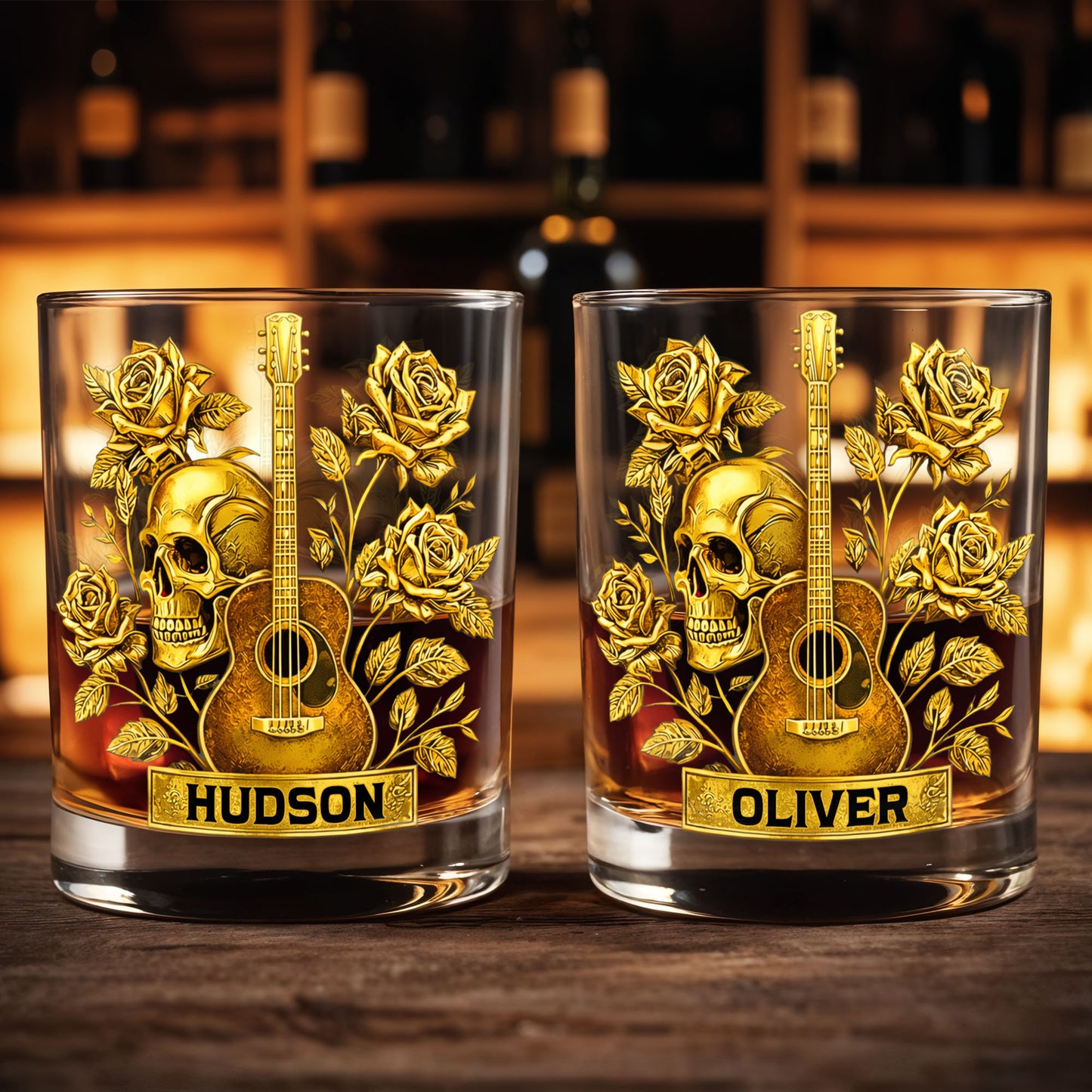 Rock On With This Golden Harmony Guitar Skull And Roses