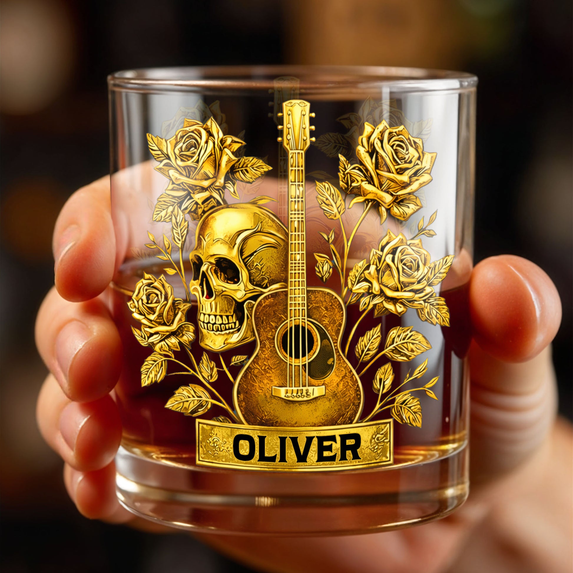 Rock On With This Golden Harmony Guitar Skull And Roses