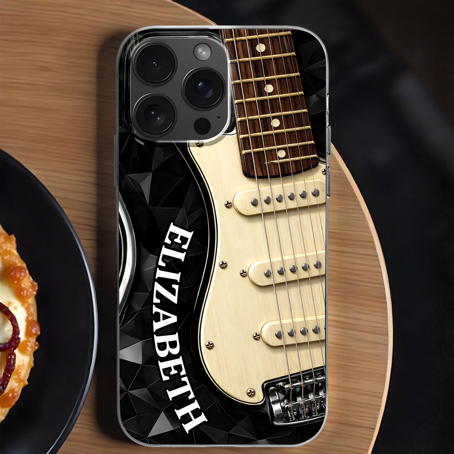 Rocking To The Beat Electric Guitar And Geometric Pattern