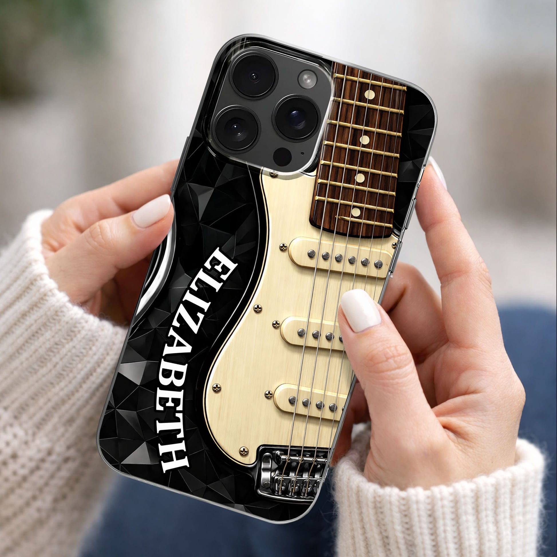 Rocking To The Beat Electric Guitar And Geometric Pattern