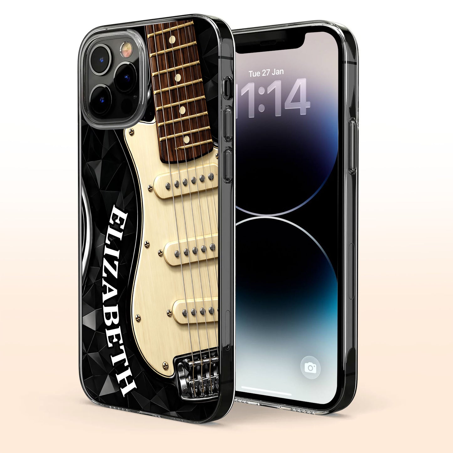 Rocking To The Beat Electric Guitar And Geometric Pattern