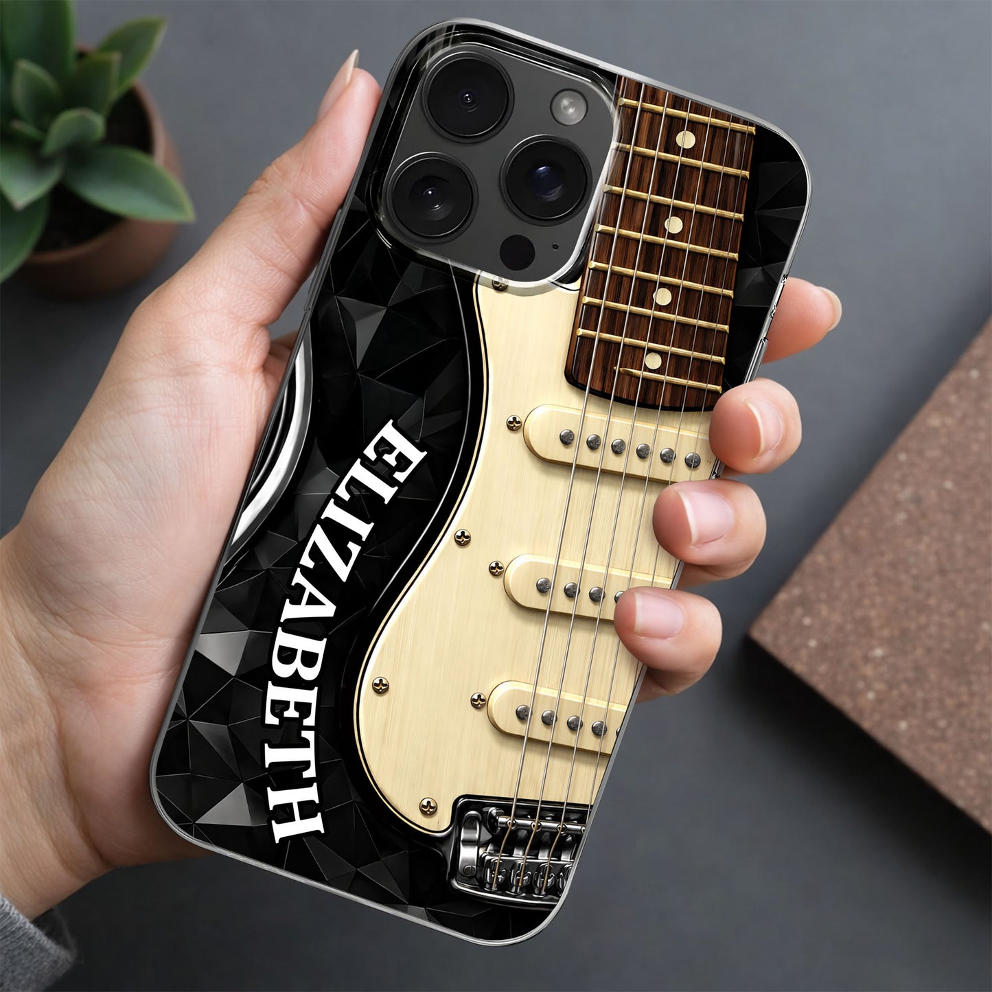 Rocking To The Beat Electric Guitar And Geometric Pattern