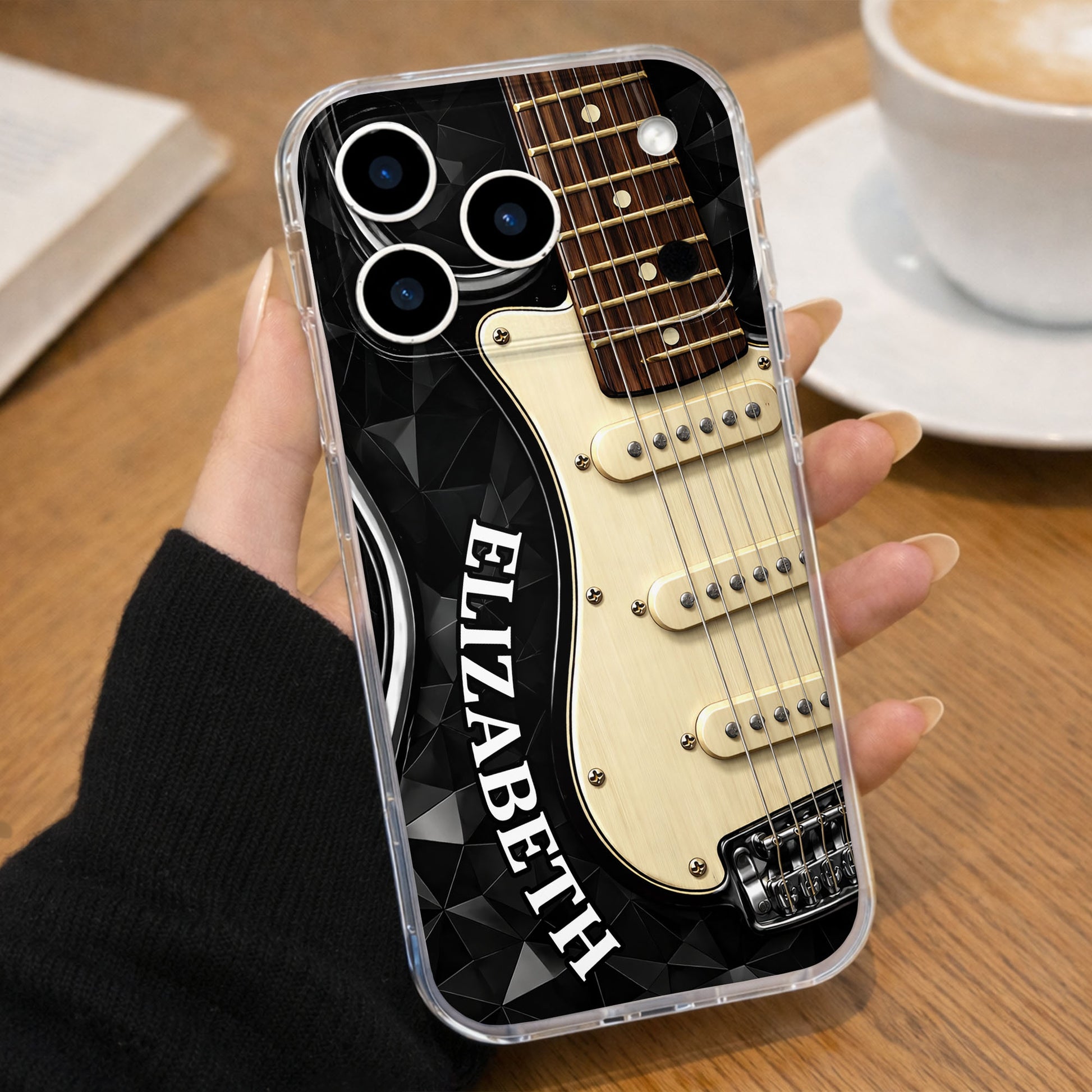 Rocking To The Beat Electric Guitar And Geometric Pattern