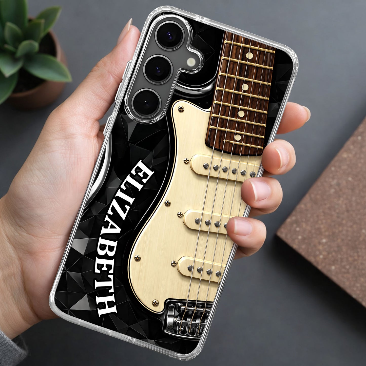 Rocking To The Beat Electric Guitar And Geometric Pattern