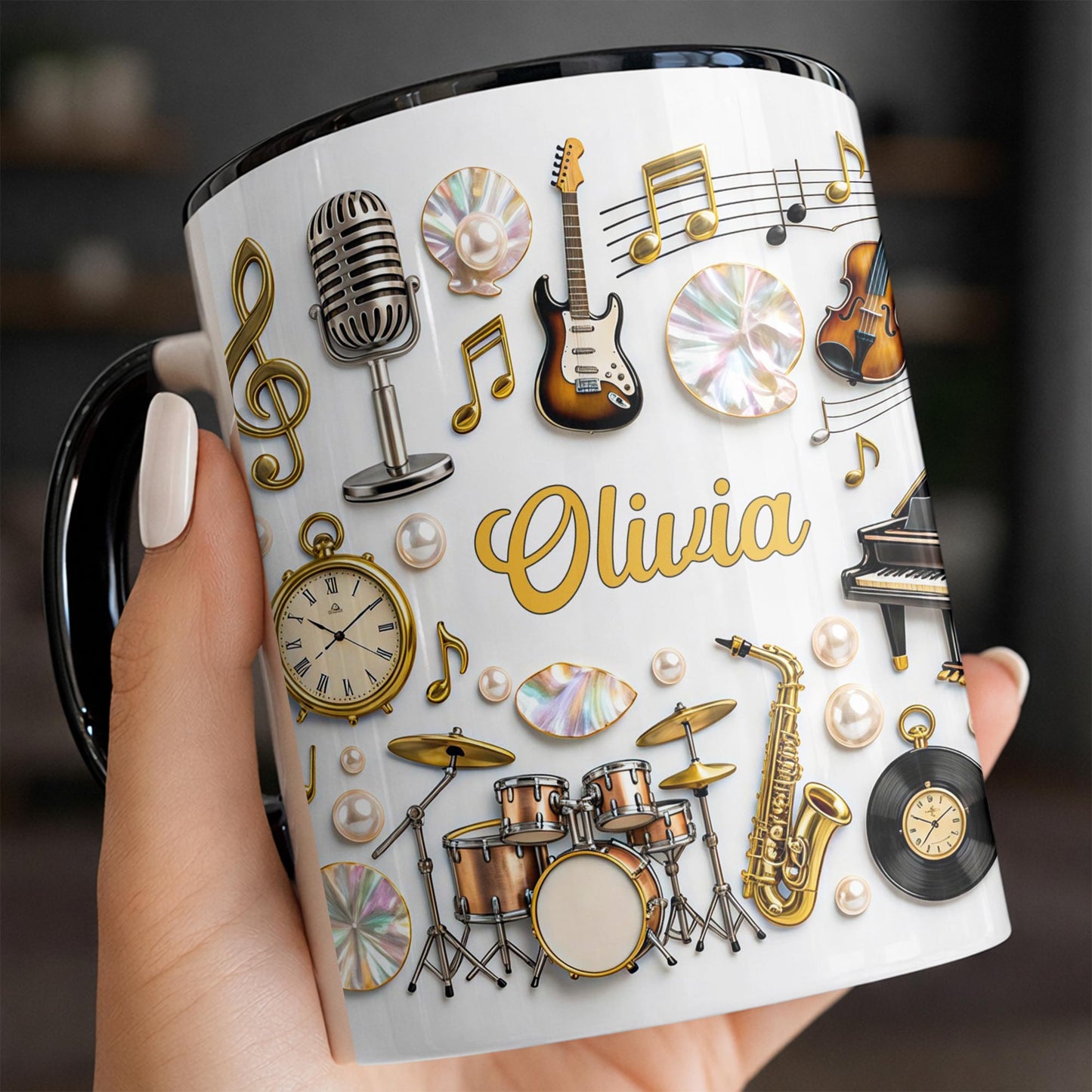 A Life Filled With Music Notes Guitar Drums And Saxophone