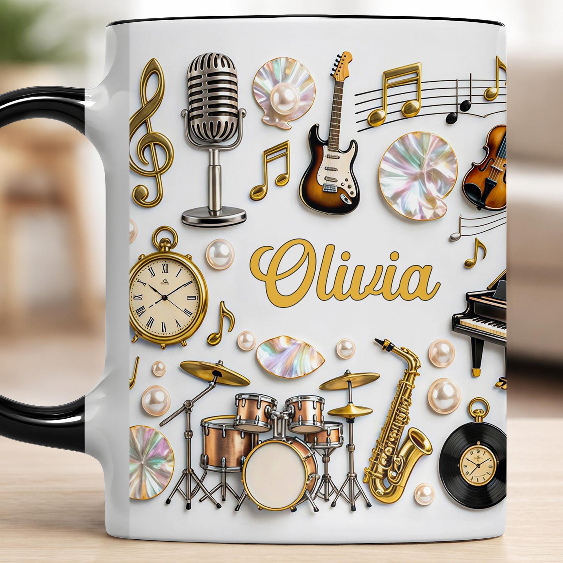 A Life Filled With Music Notes Guitar Drums And Saxophone