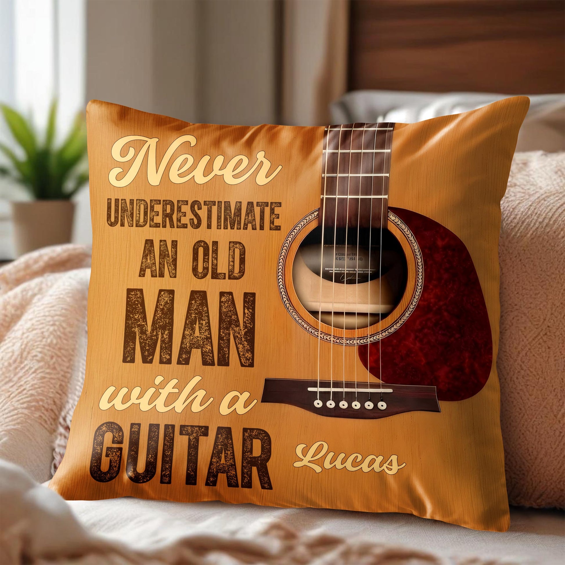 Never Underestimate An Old Man With A Guitar Wood Grain Design